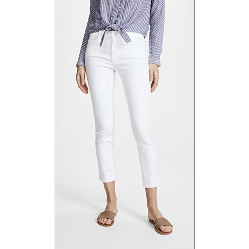 MOTHER JEANS the looker crop glass slipper five pocket mid rise white ankle 31